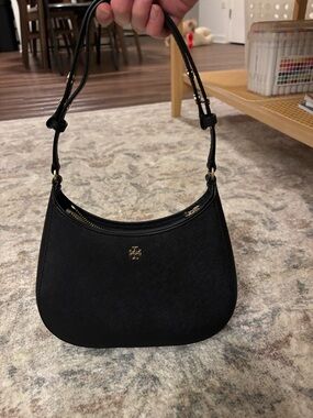 Tory Burch Emerson Black Saffiano Leather Crescent Shoulder Bag